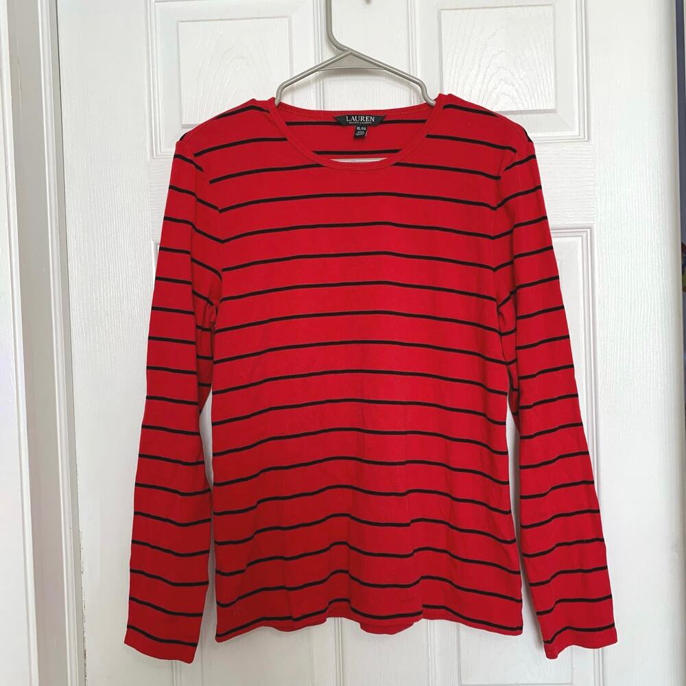 Lauren Ralph Lauren red striped long sleeved tee